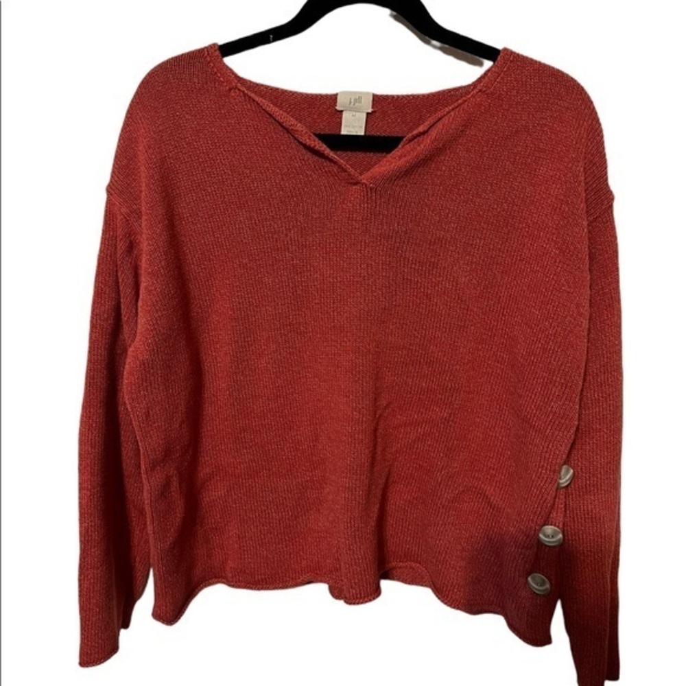 J. Jill Burnt Orange Long Sleeve Sweater 100% Cotton Size Medium